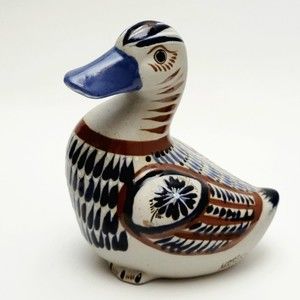 VTG Signed Folk Art Tonala Mateos Mexico Hand Painted Pottery Duck Figurine 6"